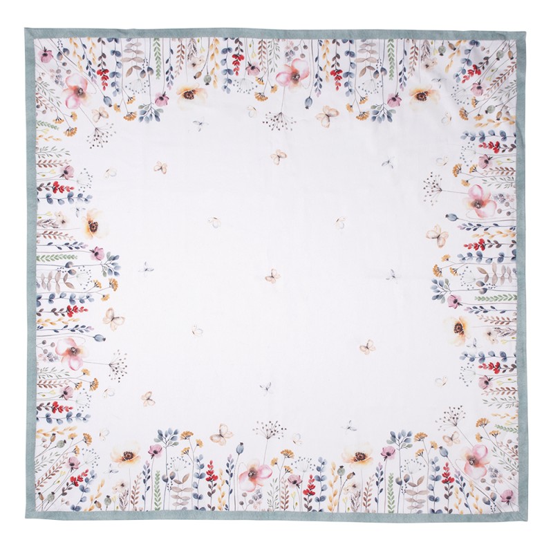Clayre & Eef Tischdecke 100x100 cm Weiß Grün Baumwolle Quadrat Blumen