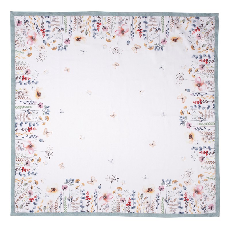 Clayre & Eef Tovaglia 100x100 cm Bianco Verde  Cotone Quadrato Fiori