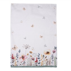 Clayre & Eef Theedoek 50x70 cm Wit Groen Katoen Bloemen
