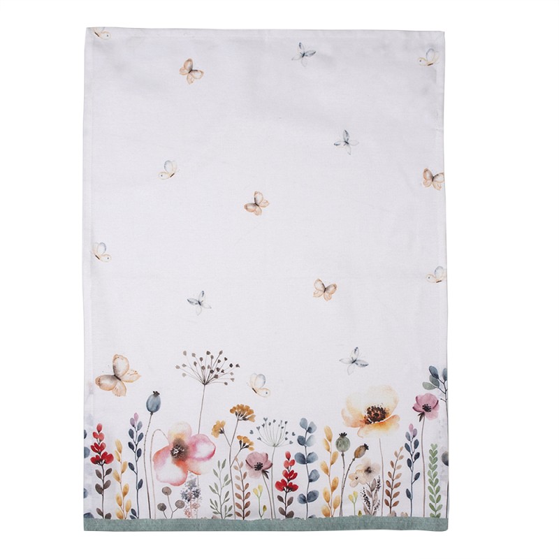 Clayre & Eef Tea Towel  50x70 cm White Green Cotton Rectangle Flowers