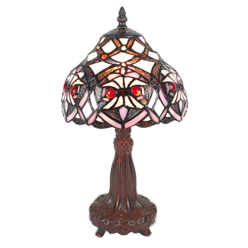 LumiLamp Lampe de table Tiffany Ø 20x37 cm  Violet Blanc Plastique Verre