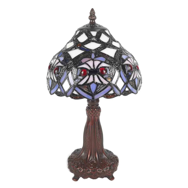 LumiLamp Lampe de table Tiffany Ø 20x37 cm  Violet Blanc Plastique Verre