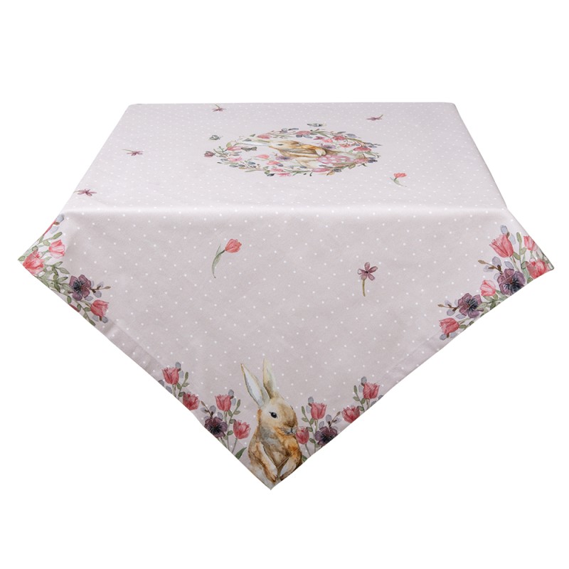 Clayre & Eef Tablecloth 100x100 cm Beige Pink Cotton Square Rabbit Flowers