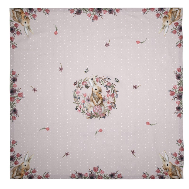 Clayre & Eef Nappe 100x100 cm Beige Rose Coton Carré Fleurs de lapin