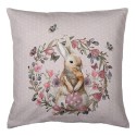 Clayre & Eef Cushion Cover 40x40 cm Beige Pink Cotton Square Rabbit Flowers