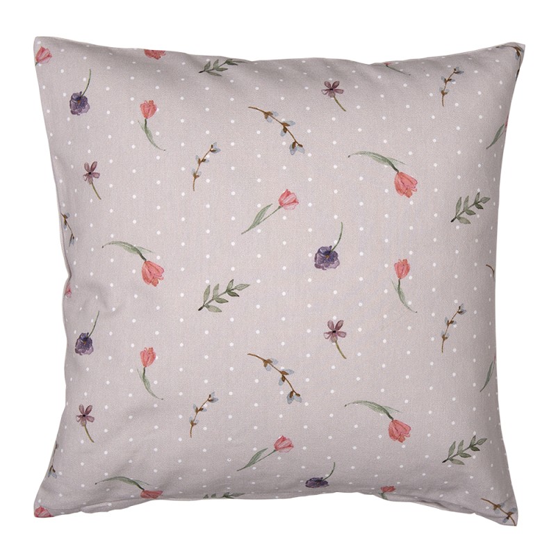 Clayre & Eef Cushion Cover 40x40 cm Beige Pink Cotton Square Rabbit Flowers