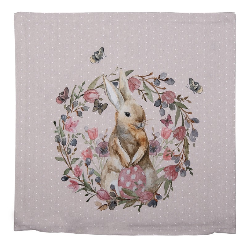 Clayre & Eef Cushion Cover 40x40 cm Beige Pink Cotton Square Rabbit Flowers