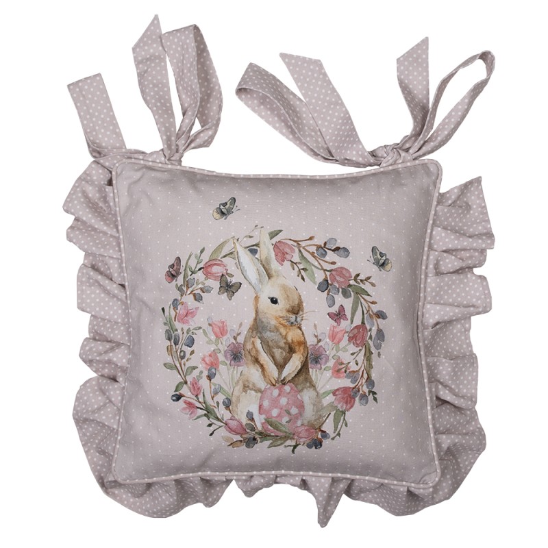 Clayre & Eef Kissenbezug für Stuhlkissen 40x40 cm Beige Rosa Baumwolle Quadrat Kaninchen Blumen