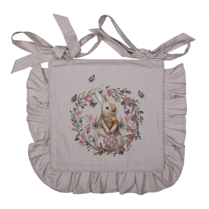 Clayre & Eef Kissenbezug für Stuhlkissen 40x40 cm Beige Rosa Baumwolle Quadrat Kaninchen Blumen