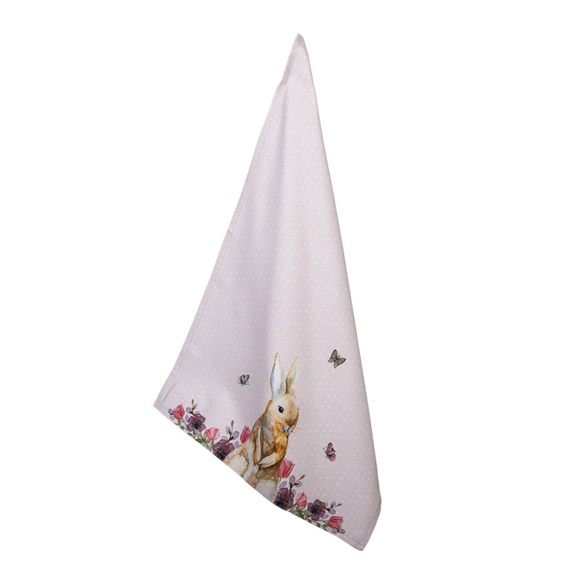 Clayre & Eef Asciugamani da cucina 50x70 cm Bianco Rosa  Cotone Rettangolo Fiori di coniglio