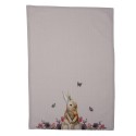 Clayre & Eef Geschirrtuch 50x70 cm Weiß Rosa Baumwolle Rechteck Kaninchen Blumen