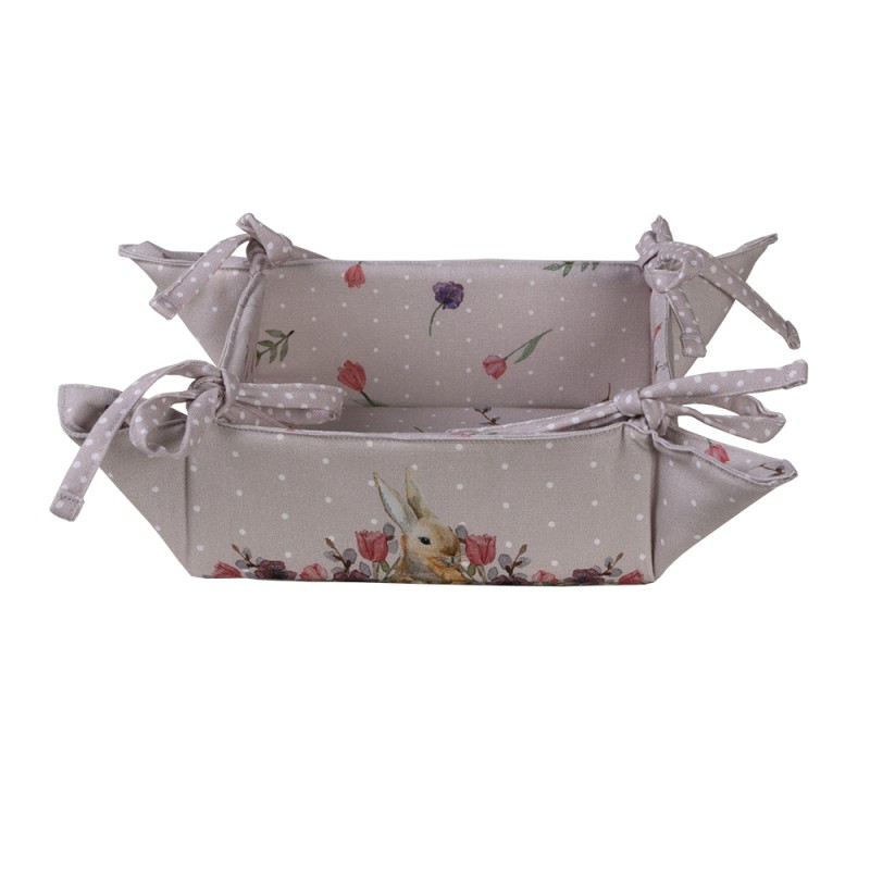 Clayre & Eef Bread Basket 35x35x8 cm Beige Pink Cotton Rabbit Flowers