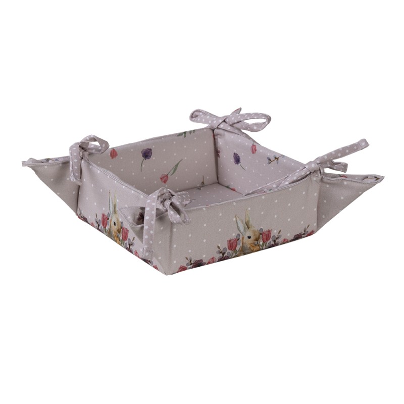 Clayre & Eef Brotkorb 35x35x8 cm Beige Rosa Baumwolle Kaninchen Blumen