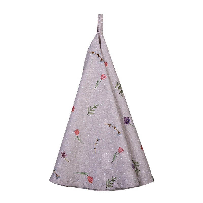 Clayre & Eef Tea Towel  Ø 80 cm Beige Pink Cotton Round Flowers