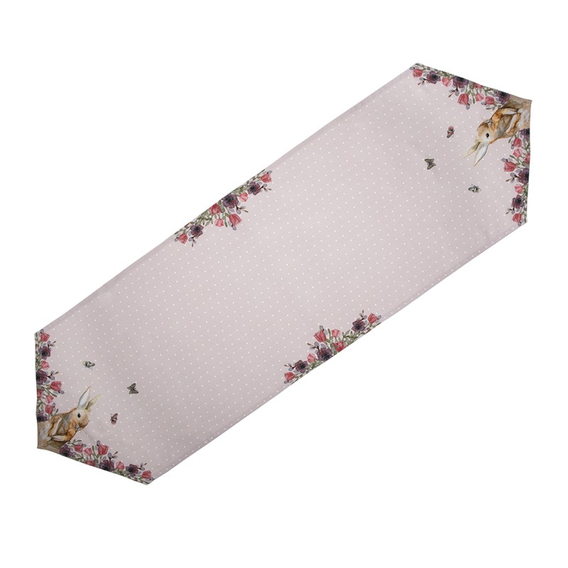 Clayre & Eef Chemin de table 50x160 cm Beige Rose Coton Fleurs de lapin