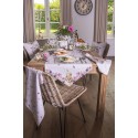 Clayre & Eef Tischläufer 50x160 cm Beige Rosa Baumwolle Kaninchen Blumen