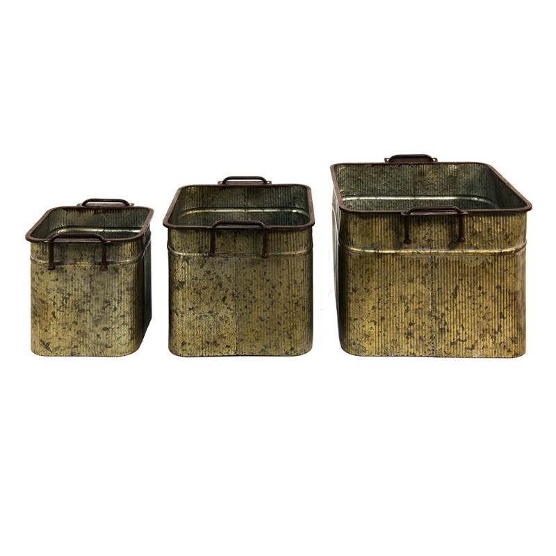 Clayre & Eef Décoration bassine en zinc set de 3 42x38x28 cm Gris Fer Rectangle
