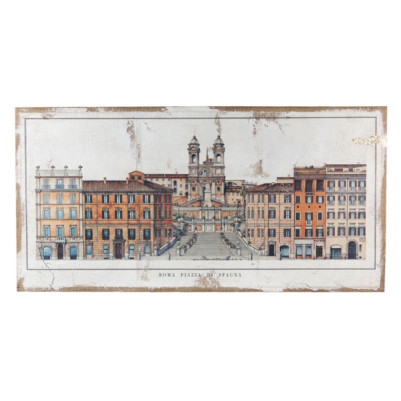 Clayre & Eef Painting 120x60 cm Brown Beige Jute City Roma Pizza Di Spagna