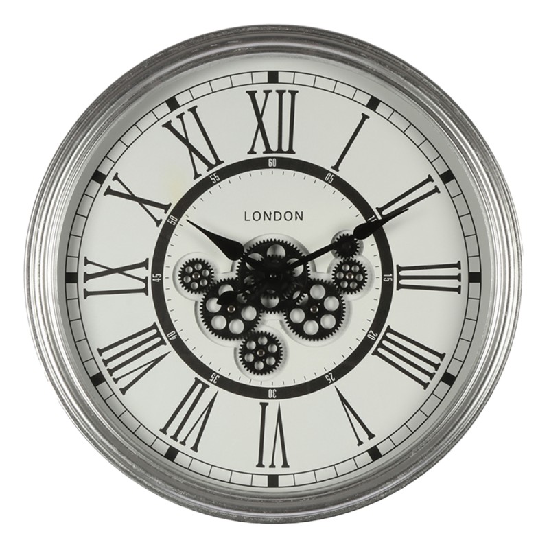 Clayre & Eef Wall Clock Ø 60 cm Silver colored MDF Iron Round