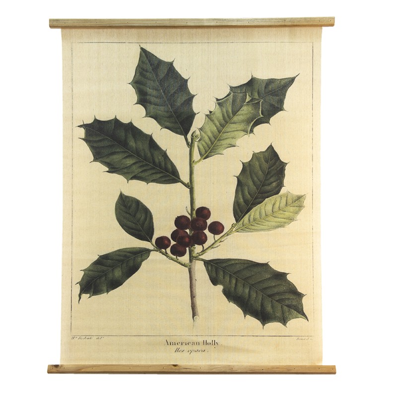 Clayre & Eef Wall Tapestry 80x100 cm Green Beige Wood Textile Rectangle Holly Branch