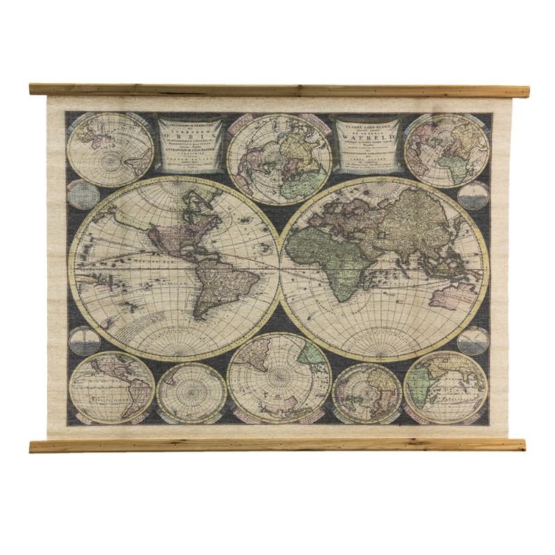 Clayre & Eef Wandteppich 100x76 cm Beige Braun Holz Textil Rechteck Weltkarte
