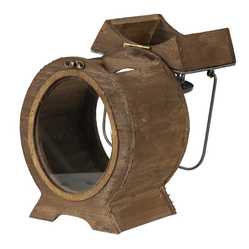 Clayre & Eef Lantern 16x12x28 cm Brown Wood Glass Oval