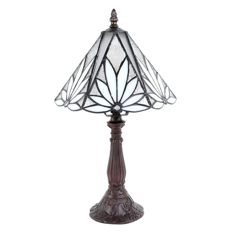 LumiLamp Lampe de table Tiffany Ø 20x34 cm  Blanc Marron Verre Plastique Rond