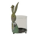 Clayre & Eef Windlicht Kaninchen 11x10x22 cm Grün Weiß Metall Glas