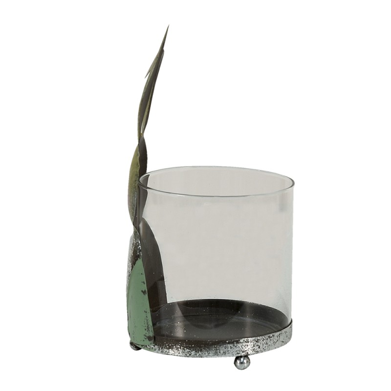 Clayre & Eef Windlicht Konijn 11x10x22 cm Groen Wit Metaal Glas