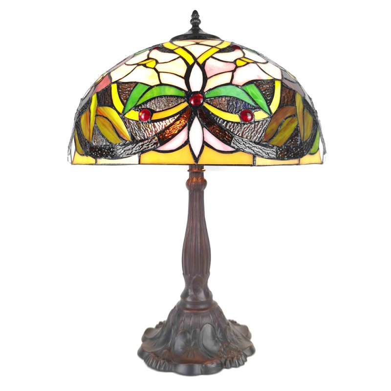 LumiLamp Lampe de table Tiffany Ø 41x58 cm  Beige Vert Plastique Verre Fleurs