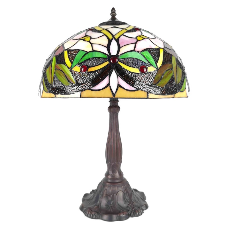 LumiLamp Lampe de table Tiffany Ø 41x58 cm  Beige Vert Plastique Verre Fleurs