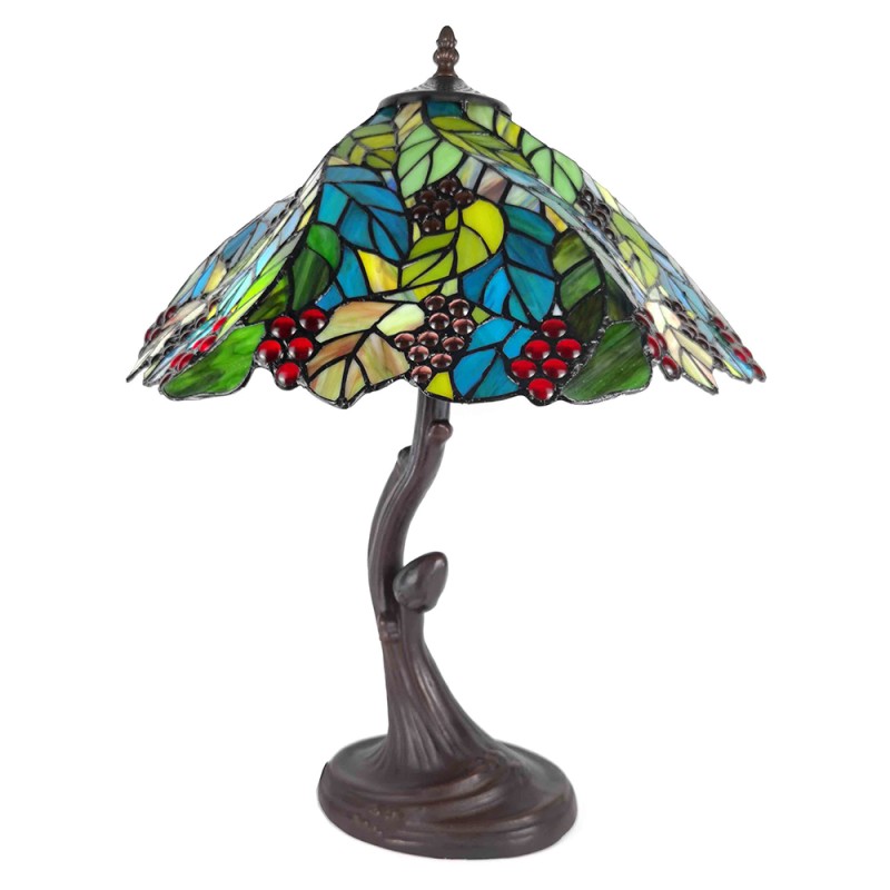 LumiLamp Lampe de table Tiffany Ø 43x54 cm  Vert Plastique Verre Feuilles