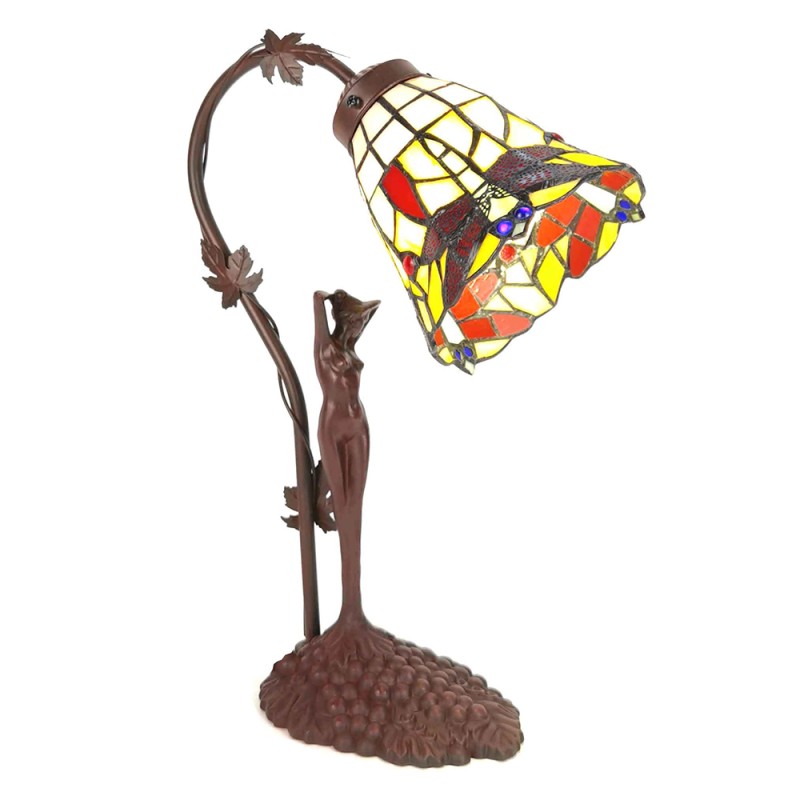 LumiLamp Lampe de table Tiffany 14x13x37 cm  Jaune Marron Plastique Verre