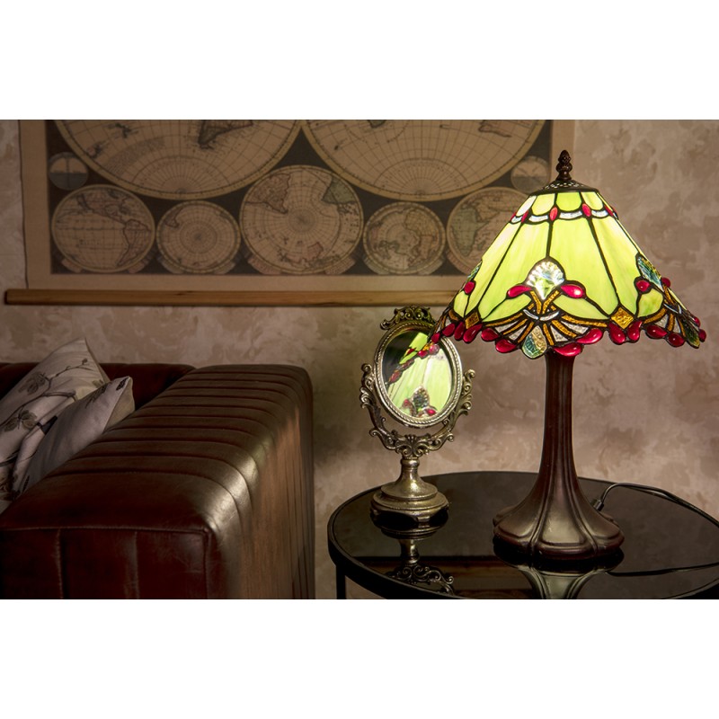 LumiLamp Lampe de table Tiffany Ø 31x49 cm  Vert Rouge Verre Plastique