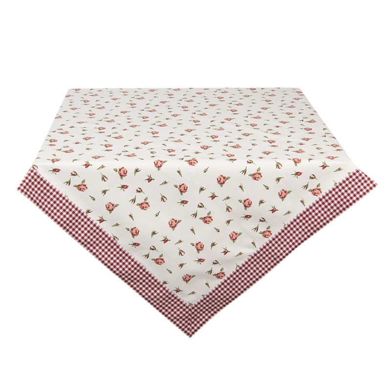 Clayre & Eef Tablecloth 130x180 cm Red White Cotton Rectangle Roses