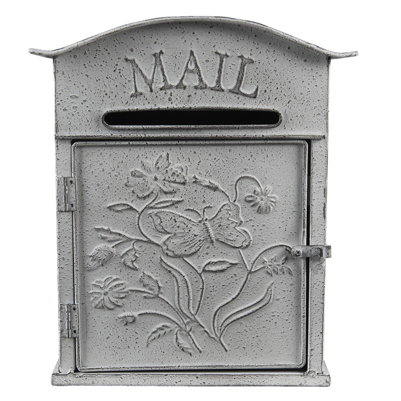 Clayre & Eef Mailbox 26x10x31 cm Grey White Metal Flowers Mail