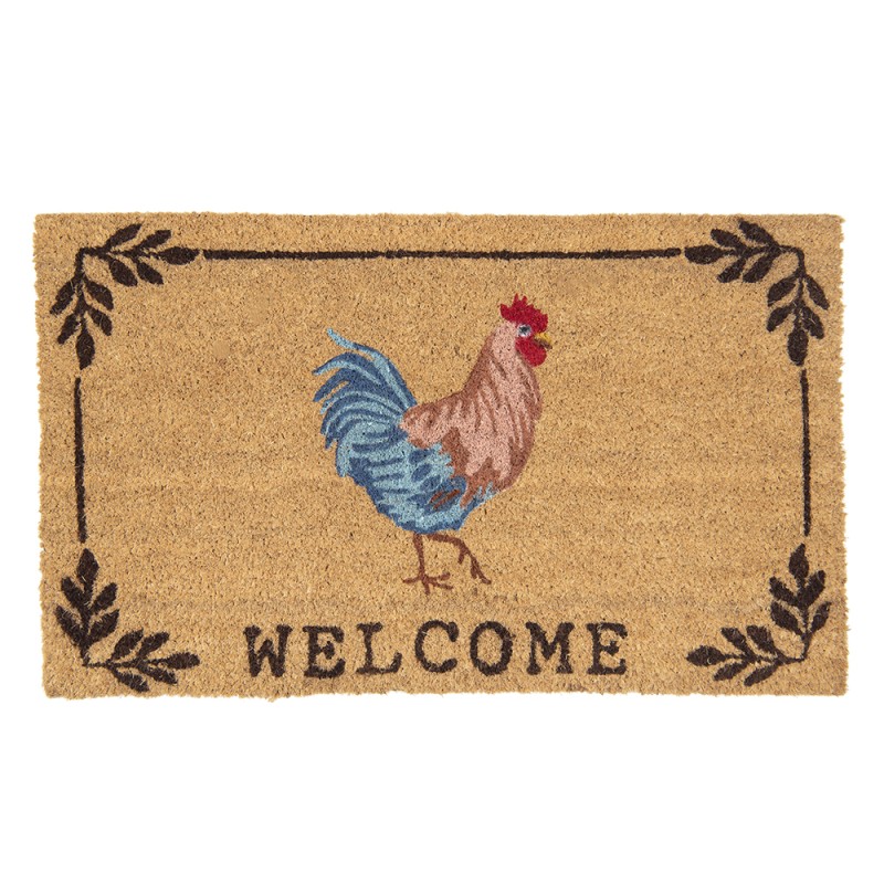 Clayre & Eef Door Mat 75x45 cm Brown PVS Coconut Fiber Rectangle Chicken and Rooster Welcome