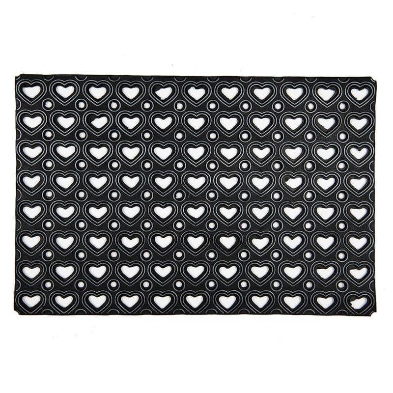 Clayre & Eef Door Mat 60x40 cm Black Rubber Rectangle Hearts