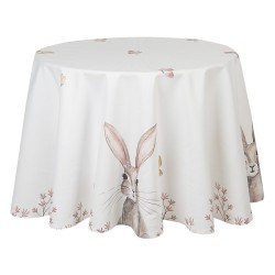 Clayre & Eef Tablecloth REB07 Ø 170 cm White Brown Cotton Round Rabbit