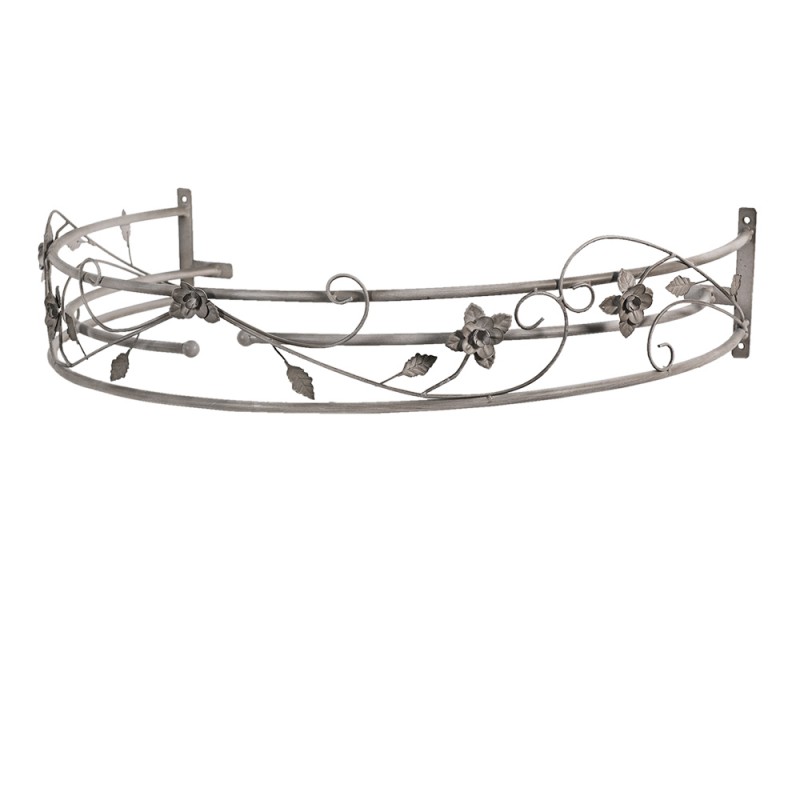 Clayre & Eef Bed Canopy 68x46x12 cm Grey White Iron Semicircle Flowers