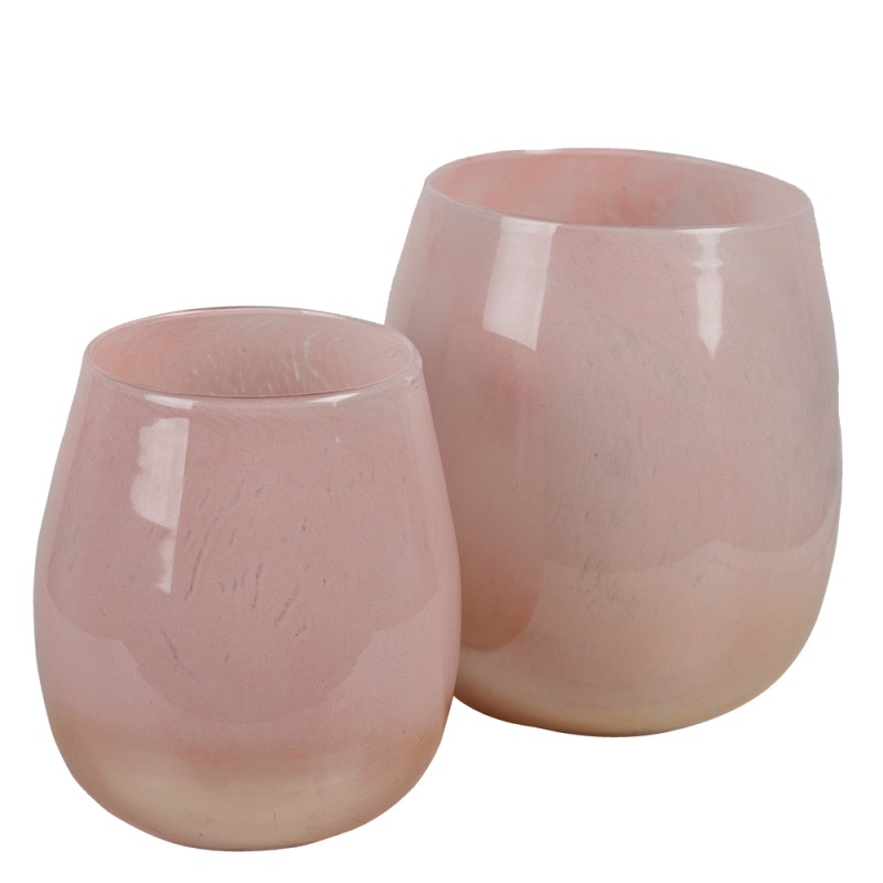 Clayre & Eef Windlicht  Ø 14x16 cm Roze Glas Rond