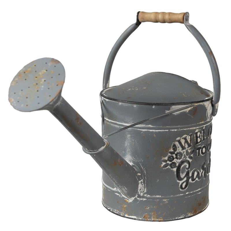 Clayre & Eef Decorative Watering Can 53x20x24 cm Grey White Metal Flowers Welcome