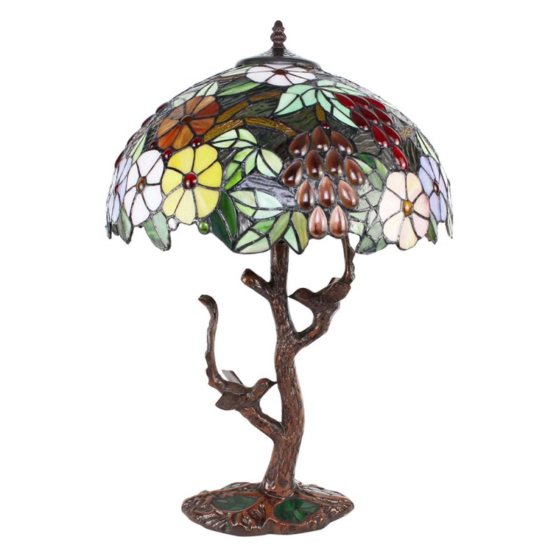 LumiLamp Lampe de table Tiffany Ø 41x57 cm  Vert Rose Verre Plastique Fleurs