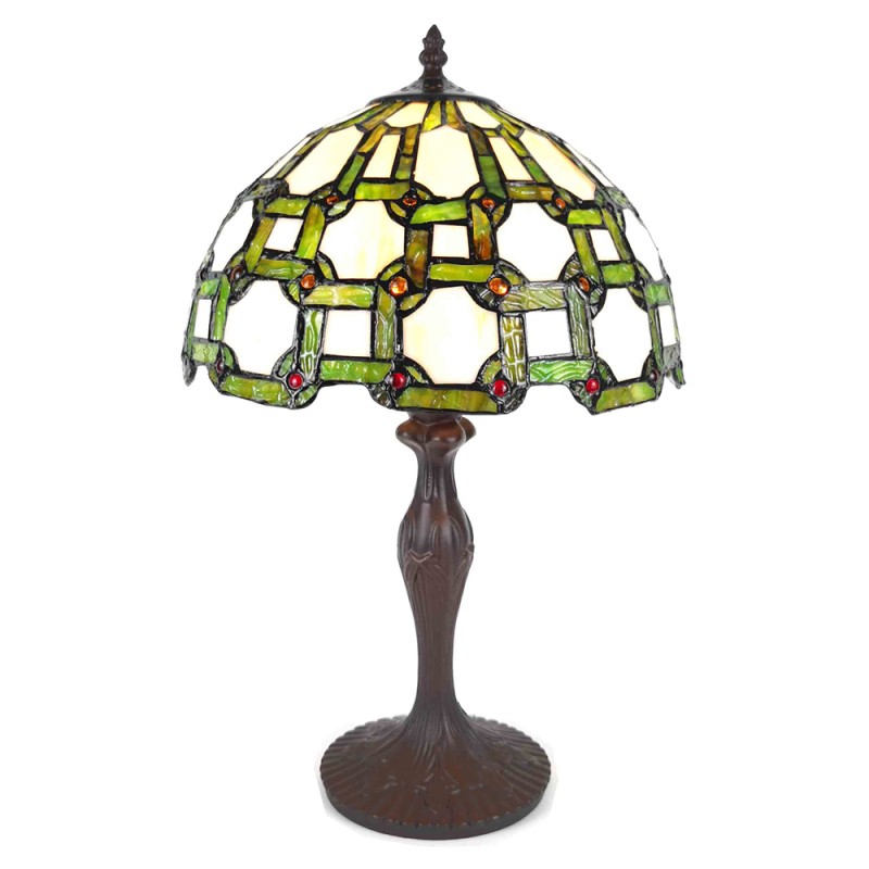 LumiLamp Lampada da tavolo Tiffany Ø 30x49 cm  Verde Bianco  Plastica Vetro