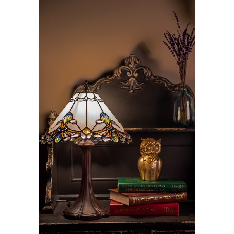 LumiLamp Lampe de table Tiffany Ø 31x49 cm  Blanc Marron Verre Plastique