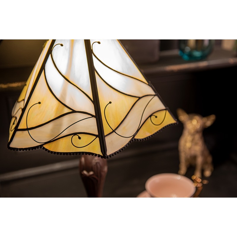 LumiLamp Lampe de table Tiffany Ø 31x43 cm  Beige Blanc Verre Plastique