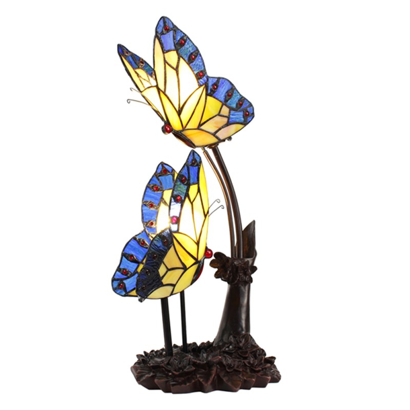 LumiLamp Lampada da tavolo Tiffany 24x17x47 cm  Blu Giallo Vetro Plastica Farfalle