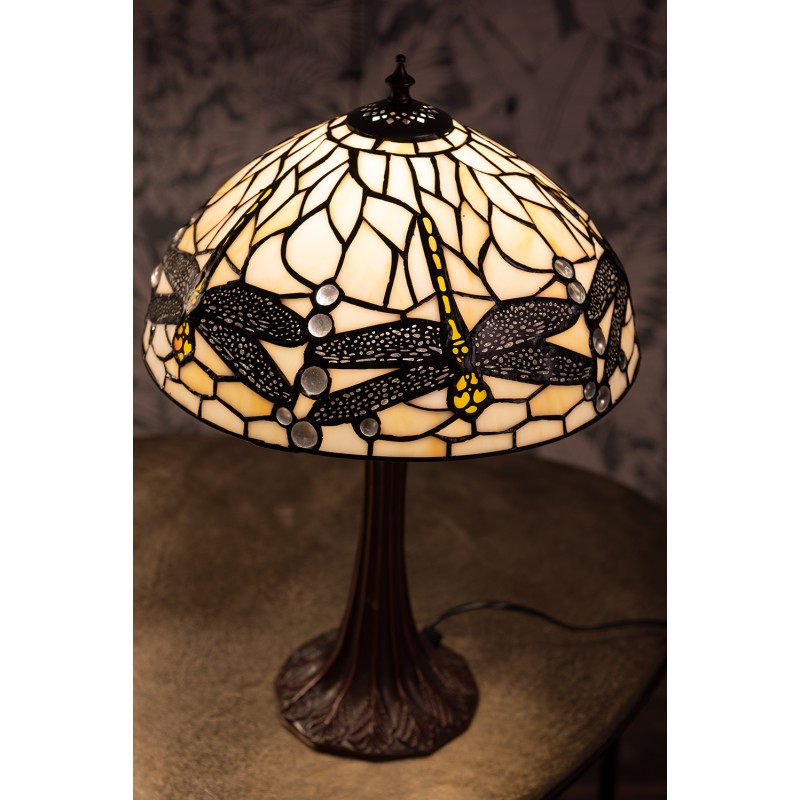 LumiLamp Lampe de table Tiffany Ø 31x43 cm  Blanc Métal Verre Libellule