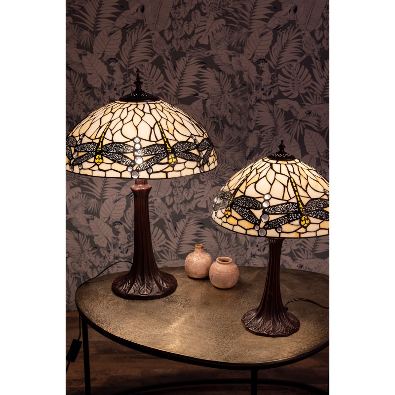 LumiLamp Lampe de table Tiffany Ø 31x43 cm  Blanc Métal Verre Libellule