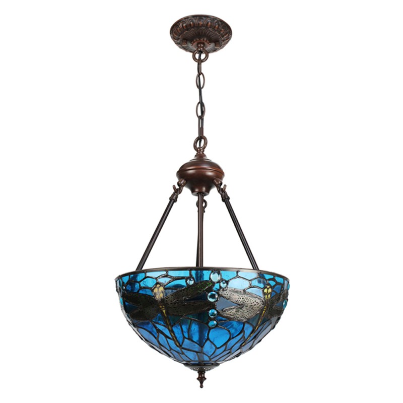 LumiLamp Lampes à suspension Tiffany Ø 31x155 cm  Bleu Vert Métal Verre Libellule